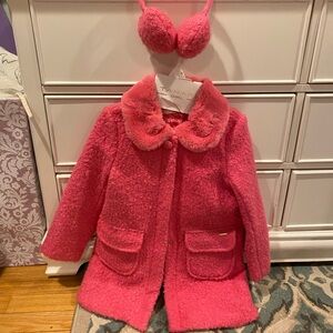 Tahari Girl pink coat for girls with matching earmuffs